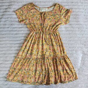 Glitter Girl Floral Tiered Dress Mustard Size 7